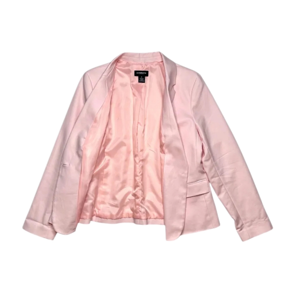 VTG Liz Claiborne Career Blazer Sz L Soft Pink Pastel Cotton 1-Button Lined EUC - Picture 5 of 10